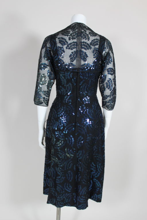 Adrian Midnight Blue Sequined Dress with Jacket For Sale 4