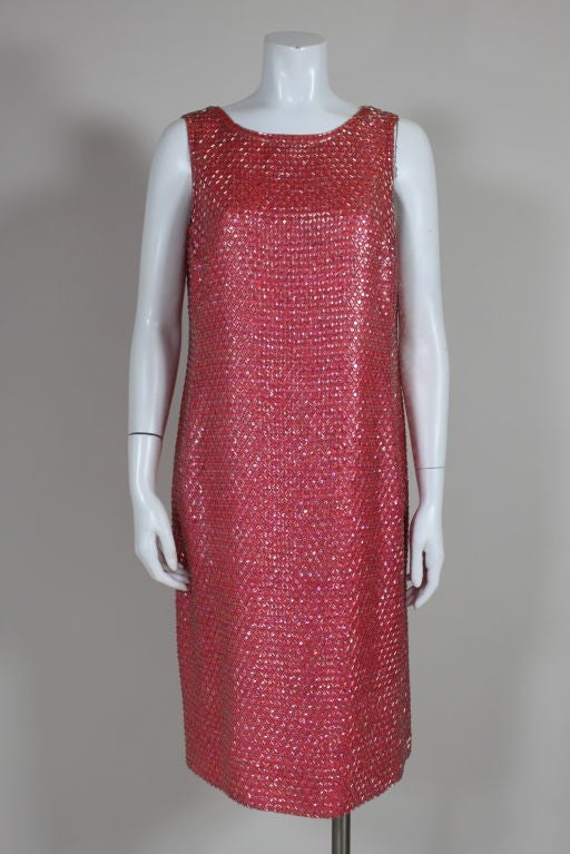 1960's Christian Dior Coral Beaded Shift