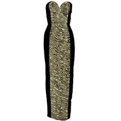 Vicky Tiel Velvet and Lamé Strapless Gown