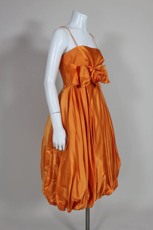 1950's Orange Silk Bubble Hem Dress 1