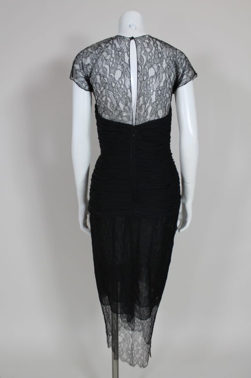 Oscar de la Renta Chiffon and Chantilly Lace Dress, 1980s   For Sale 3