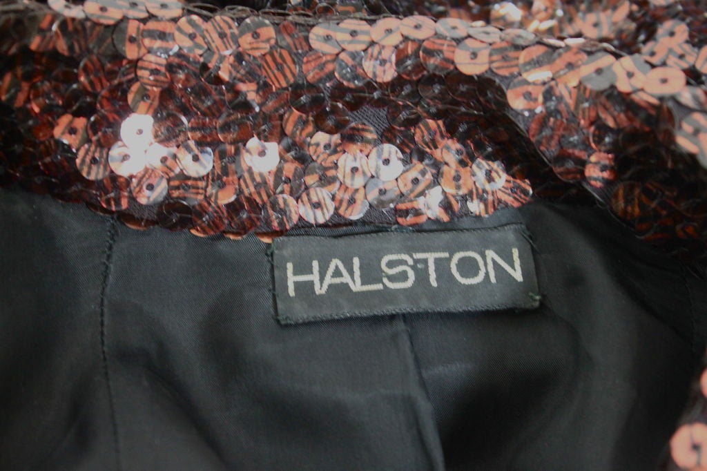 Halston 1980s Bronze Sequin Zip Jacket For Sale 5
