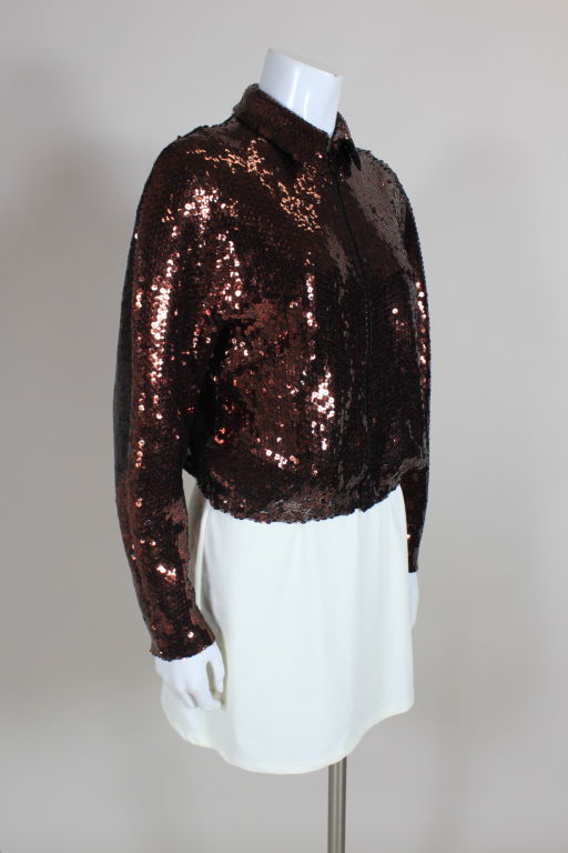 Black Halston 1980s Bronze Sequin Zip Jacket For Sale