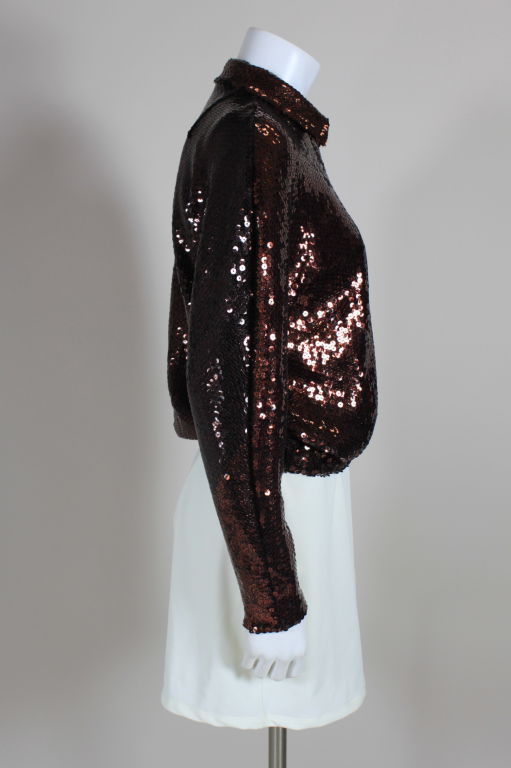 Halston 1980s Bronze Sequin Zip Jacket For Sale 1