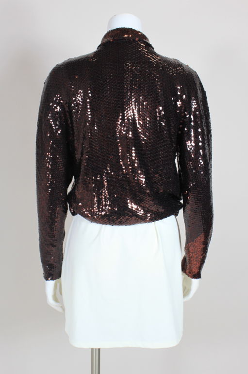 Halston 1980s Bronze Sequin Zip Jacket For Sale 2
