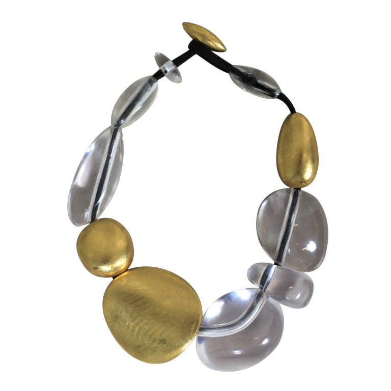 Gerta Lynggaard Lucite and Gold Lacquered Wood Necklace
