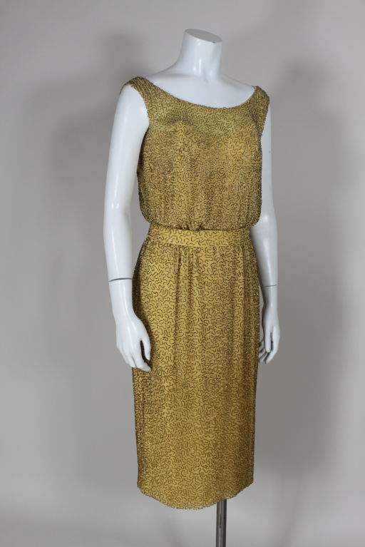 Women's Ceil Chapman Gold Allover Beaded Chiffon Cocktail Dress