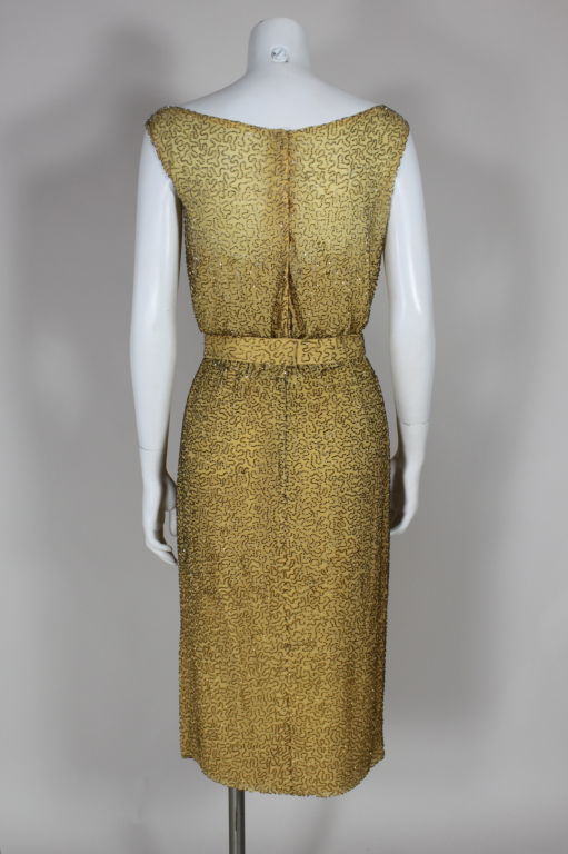 Ceil Chapman Gold Allover Beaded Chiffon Cocktail Dress 2