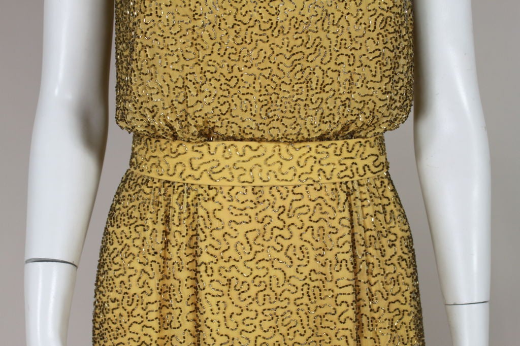 Ceil Chapman Gold Allover Beaded Chiffon Cocktail Dress 3