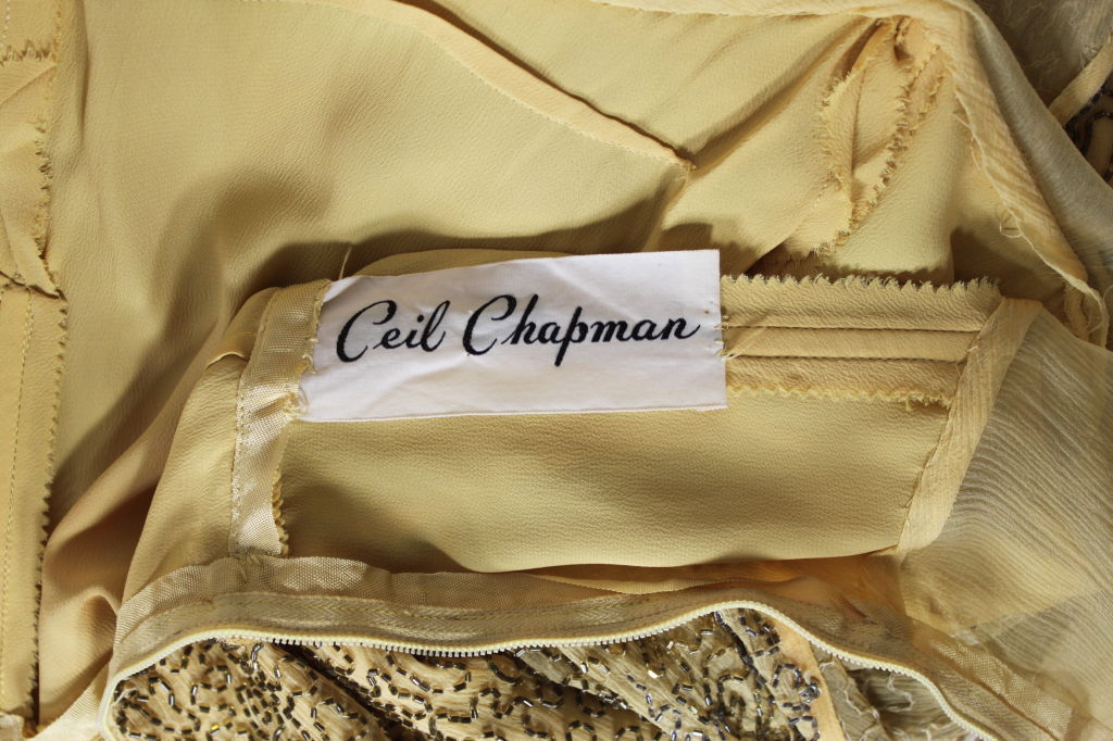 Ceil Chapman Gold Allover Beaded Chiffon Cocktail Dress 5
