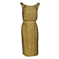 Ceil Chapman Gold Allover Beaded Chiffon Cocktail Dress