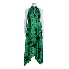 Vintage Issey Miyake Green Floral Print Silk Dress