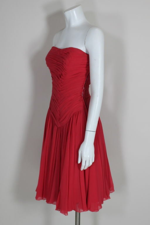 Women's Desses Couture Pleated Chiffon Strapless Cocktail Dress