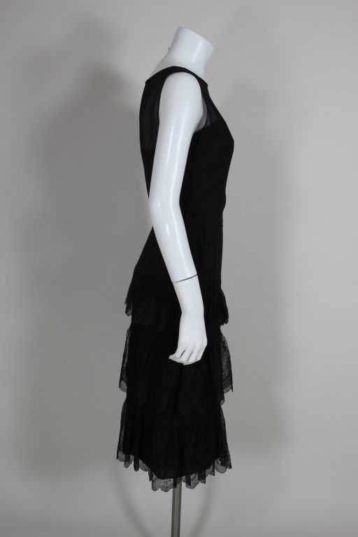 Black Mainbocher Silk Chiffon and Lace Cocktail Dress For Sale