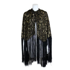 1920's Gold Lamé Hooded Cape with Fringe