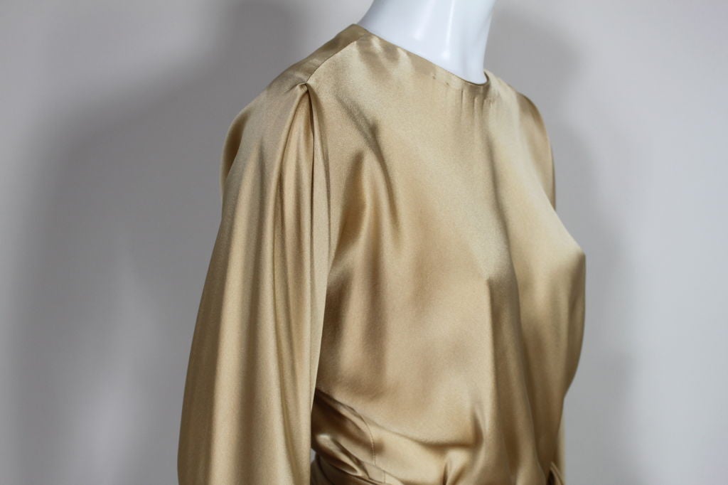 Halston Gold Silk Satin Dress at 1stdibs