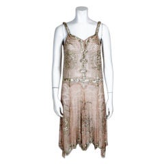 Antique 1920s Deco Beaded Pink Chiffon Cocktail Dress