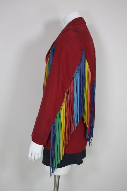 Beverly Feldman Red Suede Jacket with Rainbow Fringe 2