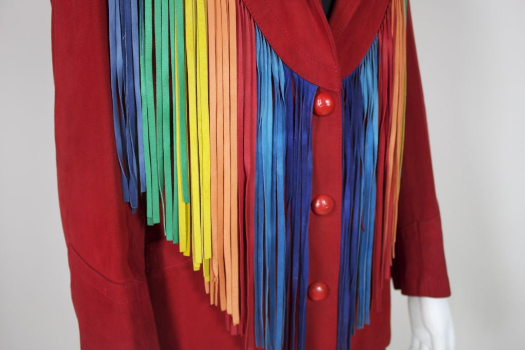 Beverly Feldman Red Suede Jacket with Rainbow Fringe 3