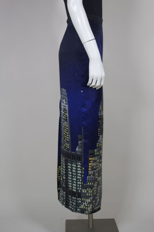 Moschino Couture Silk Skyline Skirt at 1stdibs