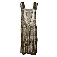 1920s Metallic Gold Lamé Lace Party Dress