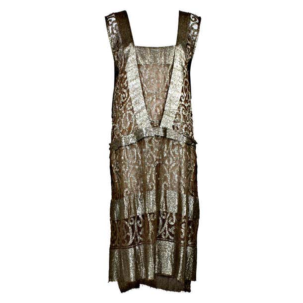 1920s Metallic Gold Lamé Lace Party Dress For Sale at 1stDibs | gold ...