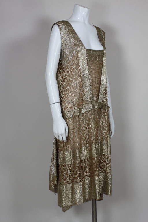 1920s Metallic Gold Lamé Lace Party Dress For Sale at 1stDibs | gold ...