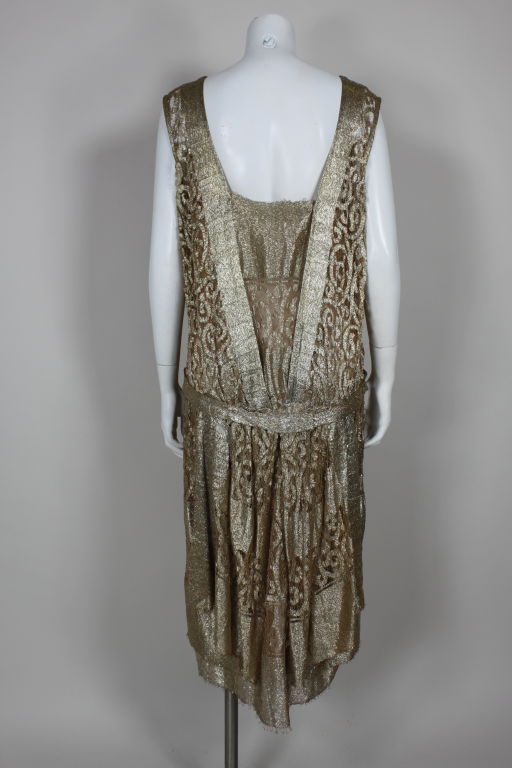 Black 1920s Metallic Gold Lamé Lace Party Dress For Sale