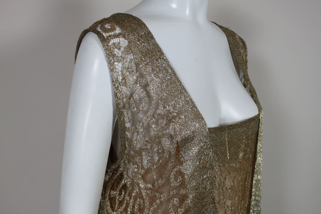 1920s Metallic Gold Lamé Lace Party Dress For Sale 2