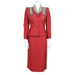 1940s Studded Wool Twill Suit at 1stDibs