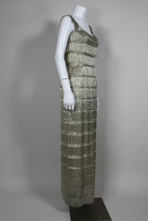 1960's Metallic Beaded Fringe Gown