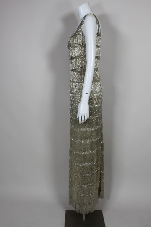 1960's Metallic Beaded Fringe Gown 1
