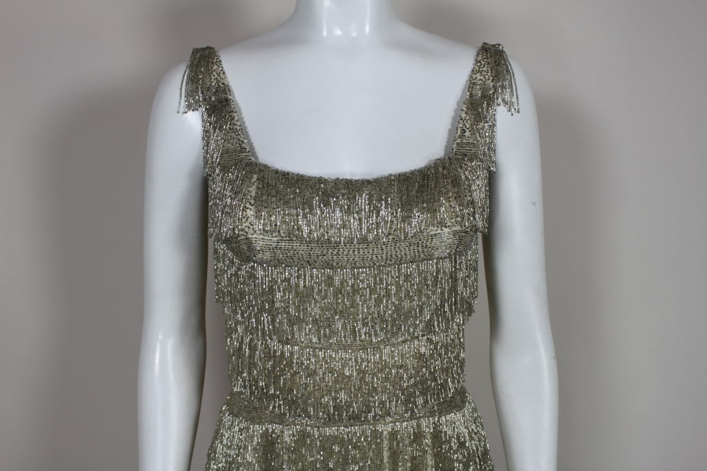 1960's Metallic Beaded Fringe Gown 2