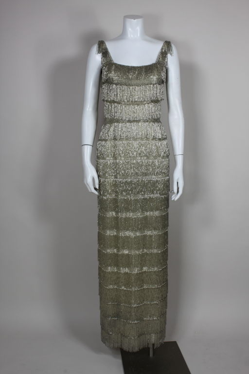 Women's 1960's Metallic Beaded Fringe Gown