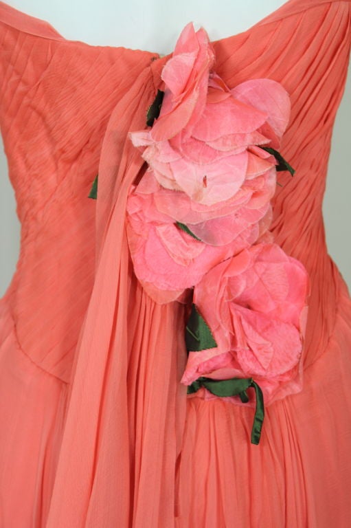 Irene 1950’s Coral Silk Georgette Gown 2