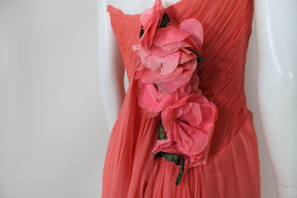 Irene 1950’s Coral Silk Georgette Gown 3