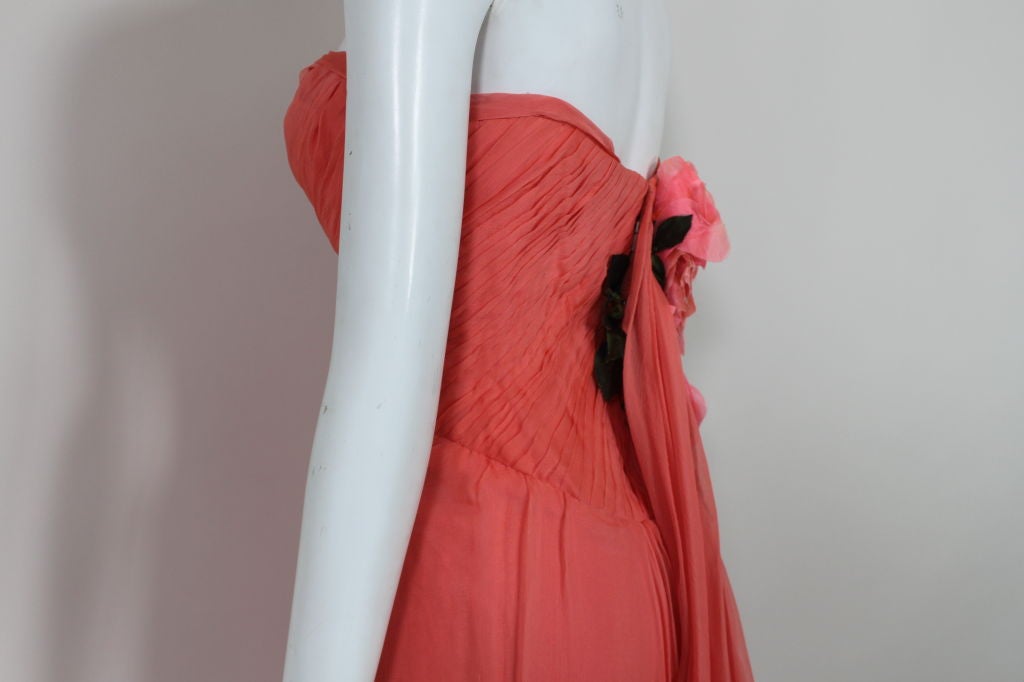 Irene 1950’s Coral Silk Georgette Gown 4