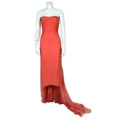 Retro Irene 1950’s Coral Silk Georgette Gown