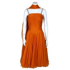 1950s Pleated Silk Chiffon Cocktail Dress