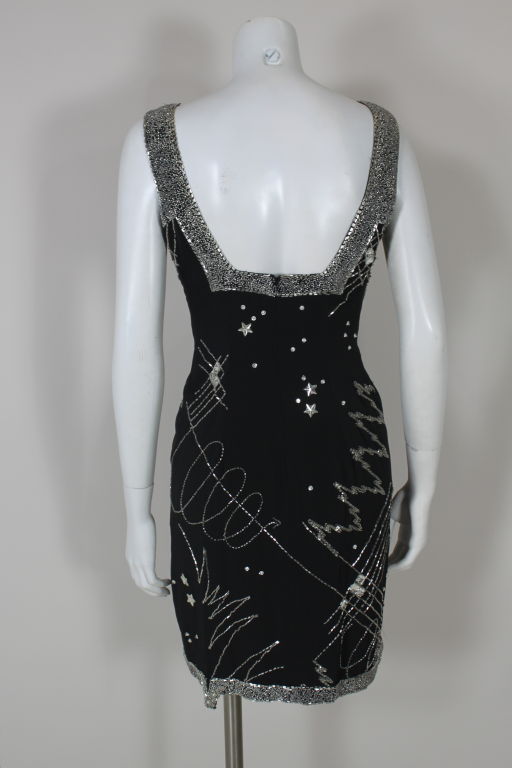 Black Fabrice 1980s Celestial Beaded Silk Cocktail Dress For Sale