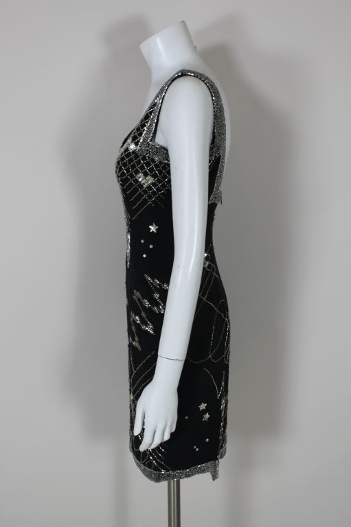 Fabrice 1980s Celestial Beaded Silk Cocktail Dress In Excellent Condition For Sale In Los Angeles, CA