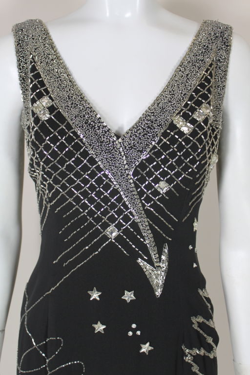 Women's Fabrice 1980s Celestial Beaded Silk Cocktail Dress For Sale
