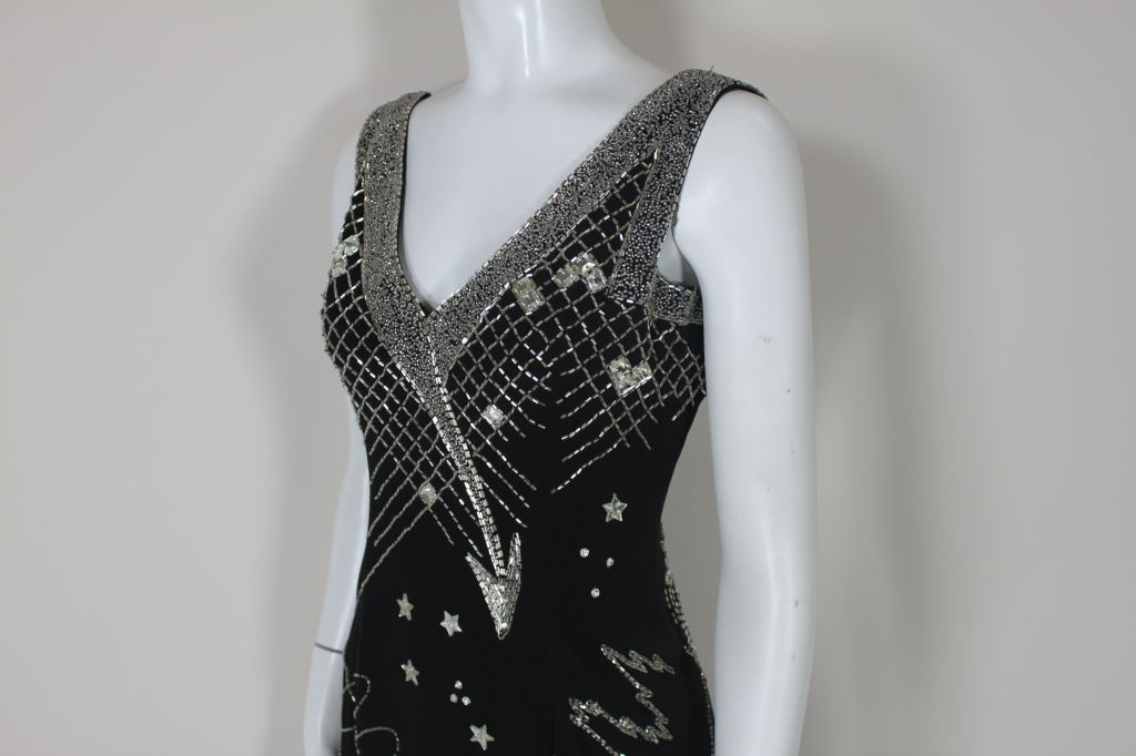 Fabrice 1980s Celestial Beaded Silk Cocktail Dress For Sale 2