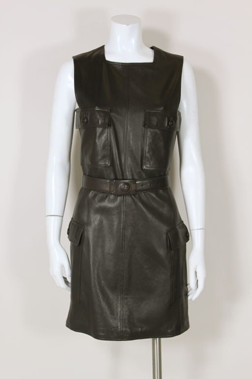 Versace Chocolate Brown Leather Shift Dress