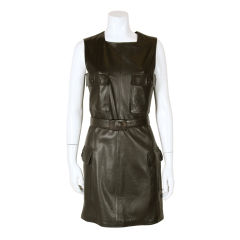 Versace Chocolate Brown Leather Shift Dress