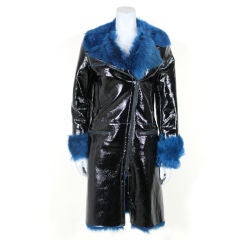 Vintage Joseph Patent Leather Fur Lined Zip Up Coat