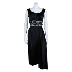 1960's Black Peau de Soie Cocktail Dress w/Illusion Waist