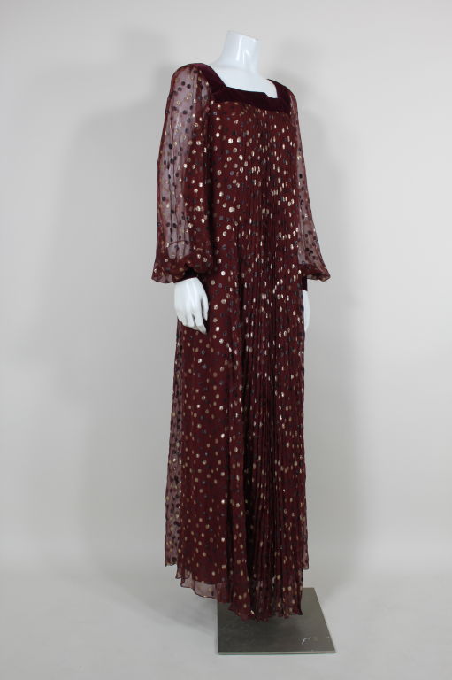 Givenchy Couture Metallic Lamé Polka Dot Chiffon Gown