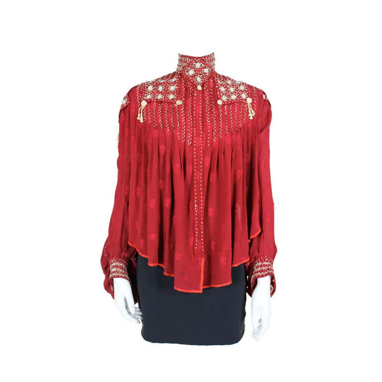 Victorian Embroidered and Crocheted Silk Crepe Blouse at 1stDibs