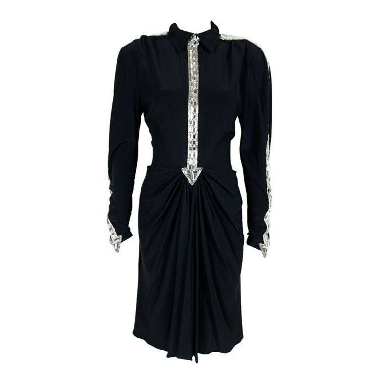Lagerfeld for Chloe 1980s Silk Crepe & Crystal Party Dress For Sale
